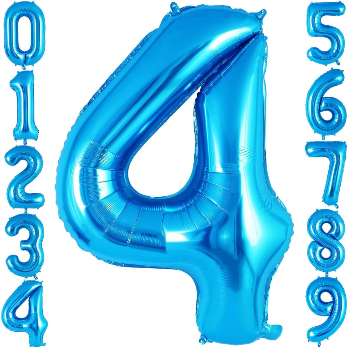 Balon din Folie Metalizata, Embo, Figurina Cifra, Tema Aniversare 80 cm, Ambalaj Individual, Pai inclus, Umflare cu Aer sau Heliu, Albastru, Cifra 4 - imagine 7