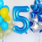 Balon din Folie Metalizata, Embo, Figurina Cifra, Tema Aniversare 80 cm, Ambalaj Individual, Pai inclus, Umflare cu Aer sau Heliu, Albastru, Cifra 5 - imagine 6