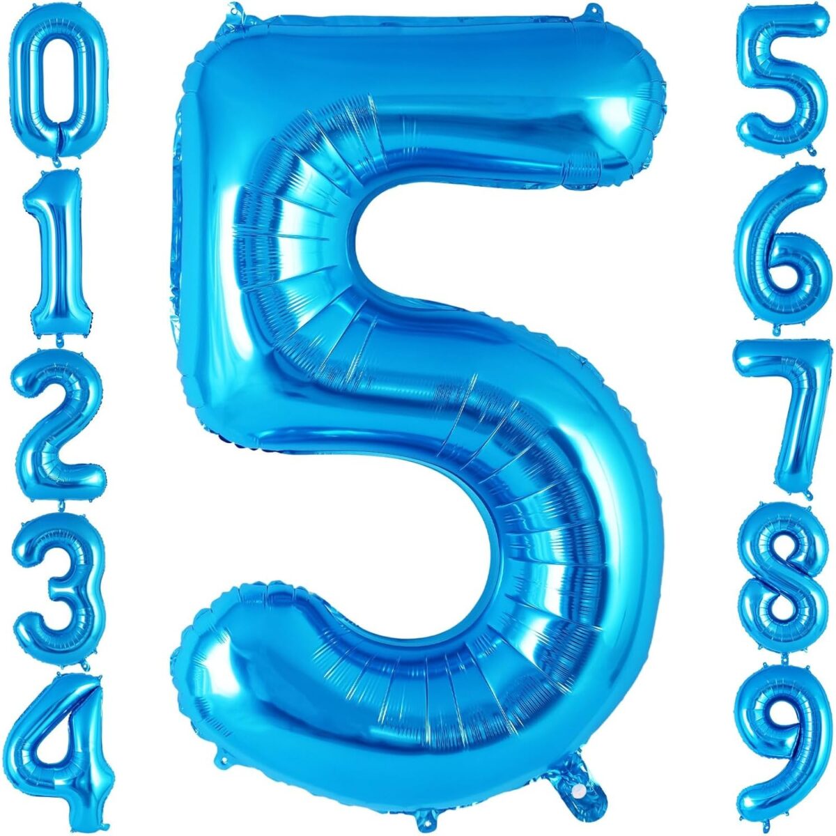 Balon din Folie Metalizata, Embo, Figurina Cifra, Tema Aniversare 80 cm, Ambalaj Individual, Pai inclus, Umflare cu Aer sau Heliu, Albastru, Cifra 5 - imagine 7