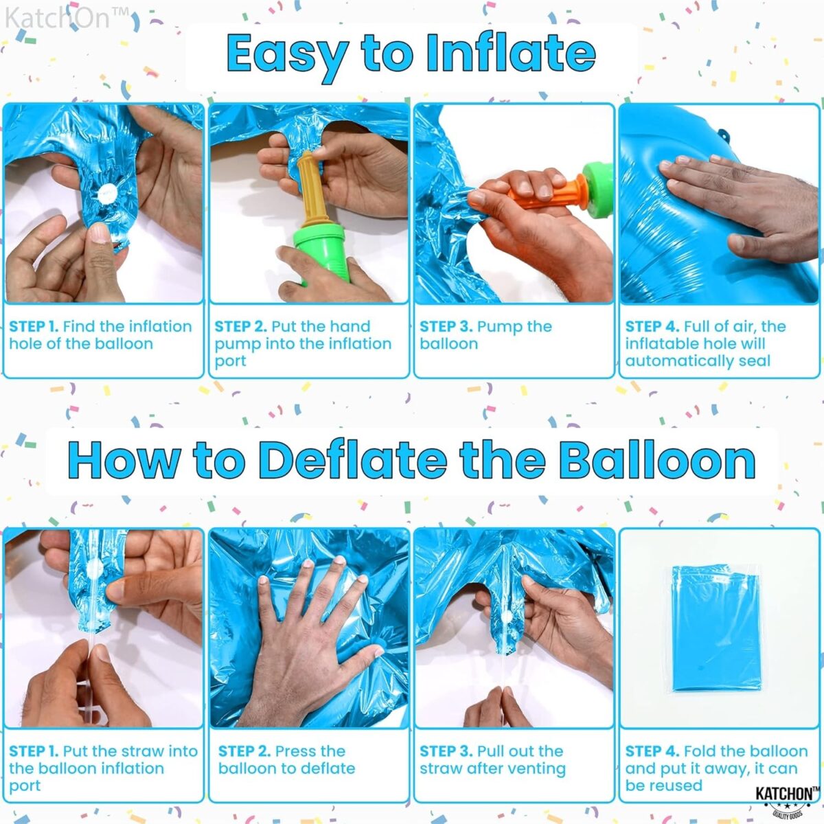 Balon din Folie Metalizata, Embo, Figurina Cifra, Tema Aniversare 80 cm, Ambalaj Individual, Pai inclus, Umflare cu Aer sau Heliu, Albastru, Cifra 7 - imagine 6