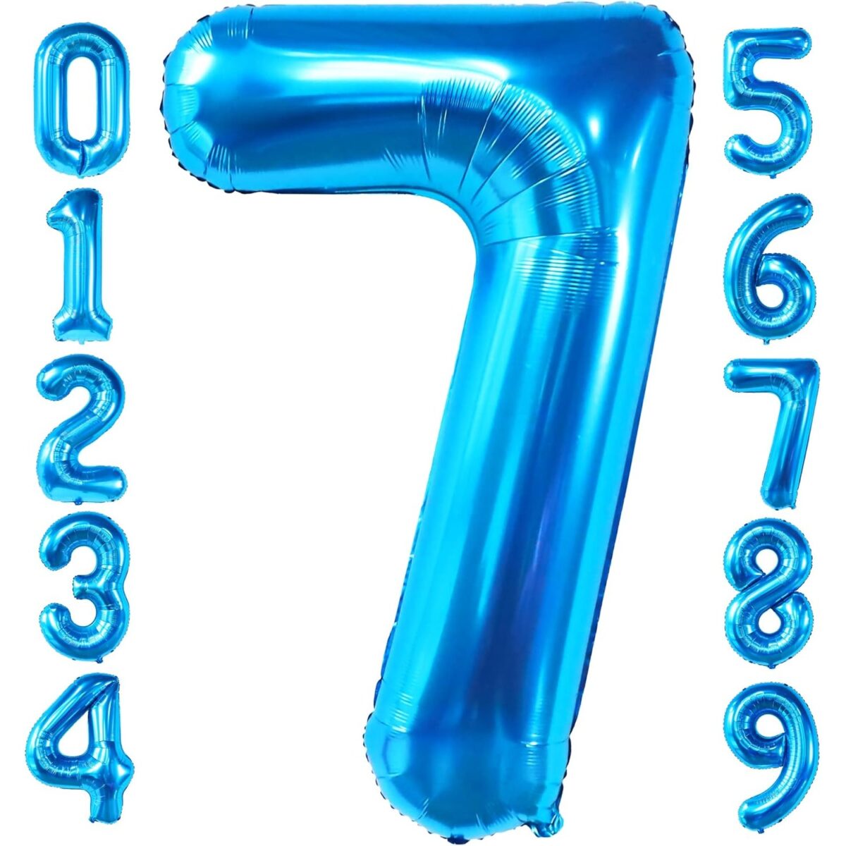 Balon din Folie Metalizata, Embo, Figurina Cifra, Tema Aniversare 80 cm, Ambalaj Individual, Pai inclus, Umflare cu Aer sau Heliu, Albastru, Cifra 7 - imagine 8