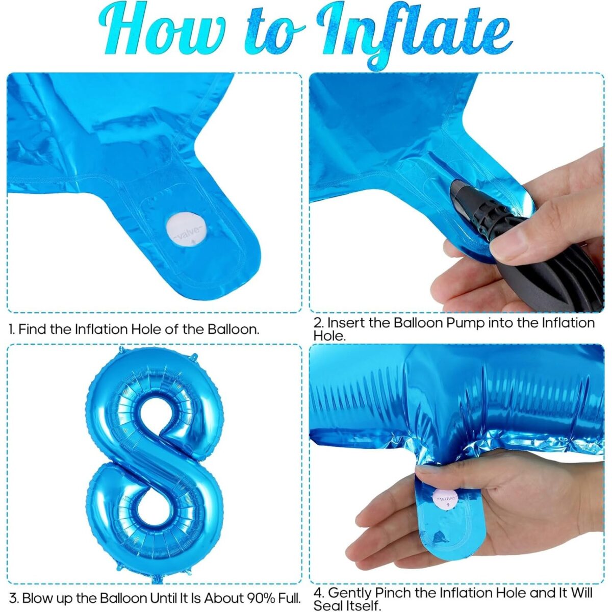 Balon din Folie Metalizata, Embo, Figurina Cifra, Tema Aniversare 80 cm, Ambalaj Individual, Pai inclus, Umflare cu Aer sau Heliu, Albastru, Cifra 8 - imagine 4