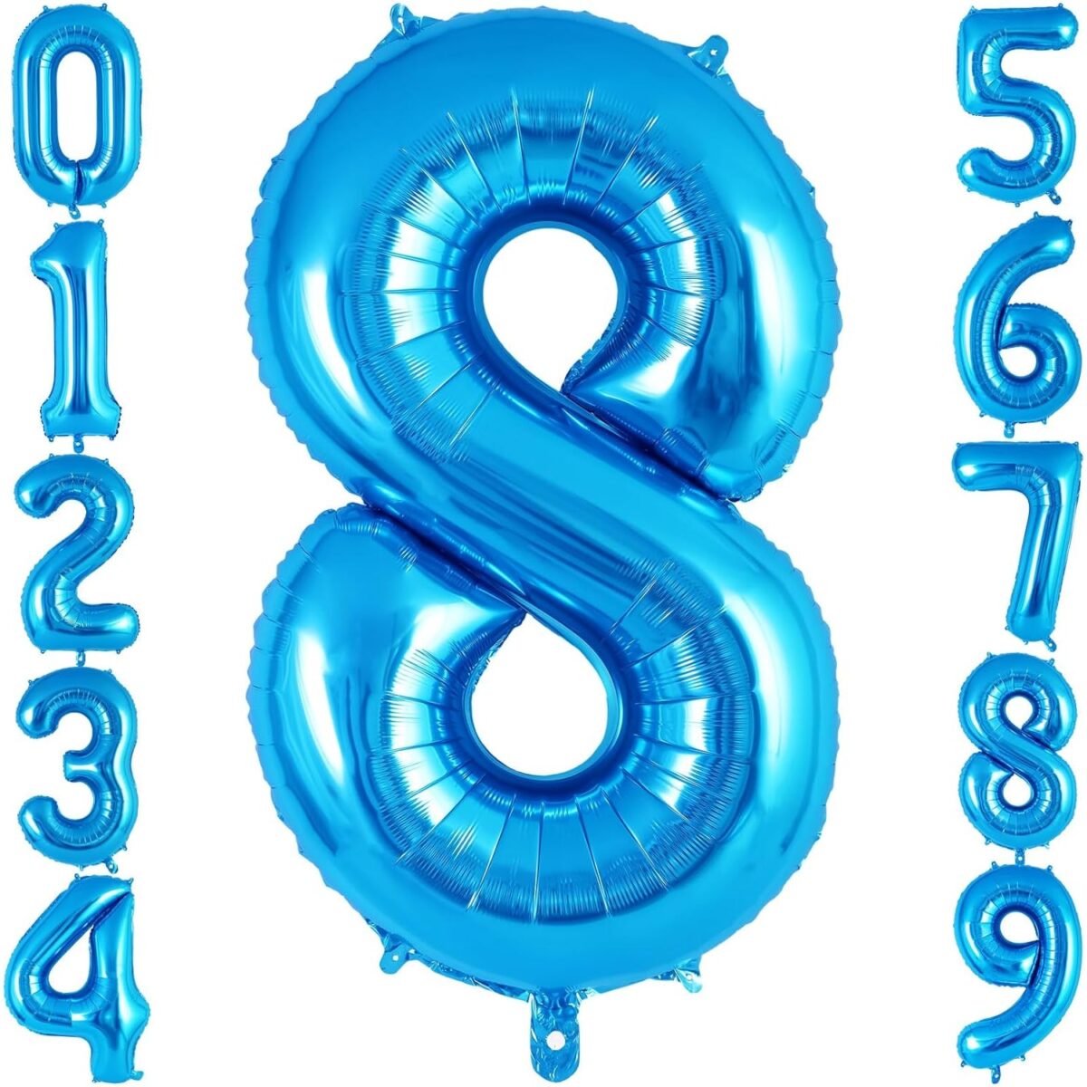 Balon din Folie Metalizata, Embo, Figurina Cifra, Tema Aniversare 80 cm, Ambalaj Individual, Pai inclus, Umflare cu Aer sau Heliu, Albastru, Cifra 8 - imagine 8