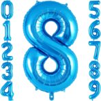 Balon din Folie Metalizata, Embo, Figurina Cifra, Tema Aniversare 80 cm, Ambalaj Individual, Pai inclus, Umflare cu Aer sau Heliu, Albastru, Cifra 8 - imagine 8