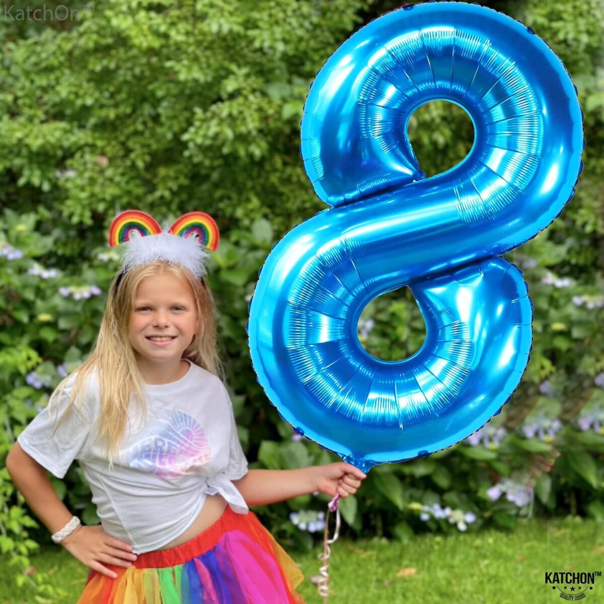 Balon din Folie Metalizata, Embo, Figurina Cifra, Tema Aniversare 80 cm, Ambalaj Individual, Pai inclus, Umflare cu Aer sau Heliu, Albastru, Cifra 8 - imagine 9
