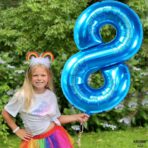 Balon din Folie Metalizata, Embo, Figurina Cifra, Tema Aniversare 80 cm, Ambalaj Individual, Pai inclus, Umflare cu Aer sau Heliu, Albastru, Cifra 8 - imagine 9