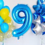 Balon din Folie Metalizata, Embo, Figurina Cifra, Tema Aniversare 80 cm, Ambalaj Individual, Pai inclus, Umflare cu Aer sau Heliu, Albastru, Cifra 9 - imagine 6