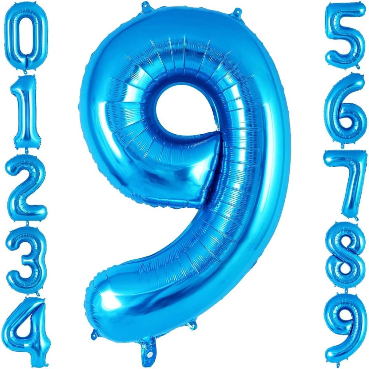 Balon din Folie Metalizata, Embo, Figurina Cifra, Tema Aniversare 80 cm, Ambalaj Individual, Pai inclus, Umflare cu Aer sau Heliu, Albastru, Cifra 9 - imagine 7