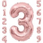 Balon din Folie Metalizata Embo, Figurina Cifra, Tema Aniversare 80 cm, Ambalaj Individual, Pai inclus, Umflare cu Aer sau Heliu, Rose Gold, Cifra 3 - imagine 4