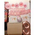 Balon din Folie Metalizata Embo, Figurina Cifra, Tema Aniversare 80 cm, Ambalaj Individual, Pai inclus, Umflare cu Aer sau Heliu, Rose Gold, Cifra 3 - imagine 6