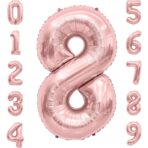 Balon din Folie Metalizata Embo, Figurina Cifra, Tema Aniversare 80 cm, Ambalaj Individual, Pai inclus, Umflare cu Aer sau Heliu, Rose Gold, Cifra 8 - imagine 5