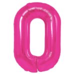 Balon din Folie Metalizata Embo, Figurina Cifra, Tema Aniversare 80 cm, Ambalaj Individual, Pai inclus, Umflare cu Aer sau Heliu, Roz, Cifra 0 - imagine 2