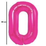 Balon din Folie Metalizata Embo, Figurina Cifra, Tema Aniversare 80 cm, Ambalaj Individual, Pai inclus, Umflare cu Aer sau Heliu, Roz, Cifra 0 - imagine 3