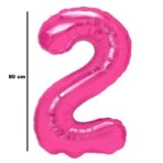 Balon din Folie Metalizata Embo, Figurina Cifra, Tema Aniversare 80 cm, Ambalaj Individual, Pai inclus, Umflare cu Aer sau Heliu, Roz, Cifra 2 - imagine 2