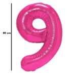 Balon din Folie Metalizata Embo, Figurina Cifra, Tema Aniversare 80 cm, Ambalaj Individual, Pai inclus, Umflare cu Aer sau Heliu, Roz, Cifra 9 - imagine 2