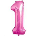 Balon din Folie Metalizata Embo, Figurina Cifra, Tema Aniversare 80 cm, Ambalaj Individual, Pai inclus, Umflare cu Aer sau Heliu, Roz, Cifra 1