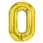 Balon din Folie Metalizata Embo, Figurina Cifra, Tema Aniversare 80 cm, Ambalaj Individual, Pai inclus, Umflare cu Aer sau Heliu, Auriu, Cifra 0