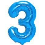 Balon din Folie Metalizata, Embo, Figurina Cifra, Tema Aniversare 80 cm, Ambalaj Individual, Pai inclus, Umflare cu Aer sau Heliu, Albastru, Cifra 3