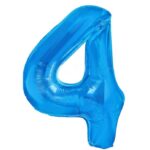Balon din Folie Metalizata, Embo, Figurina Cifra, Tema Aniversare 80 cm, Ambalaj Individual, Pai inclus, Umflare cu Aer sau Heliu, Albastru, Cifra 4