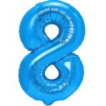 Balon din Folie Metalizata, Embo, Figurina Cifra, Tema Aniversare 80 cm, Ambalaj Individual, Pai inclus, Umflare cu Aer sau Heliu, Albastru, Cifra 8