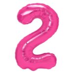 Balon din Folie Metalizata Embo, Figurina Cifra, Tema Aniversare 80 cm, Ambalaj Individual, Pai inclus, Umflare cu Aer sau Heliu, Roz, Cifra 2
