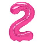 Balon din Folie Metalizata Embo, Figurina Cifra, Tema Aniversare 80 cm, Ambalaj Individual, Pai inclus, Umflare cu Aer sau Heliu, Roz, Cifra 2