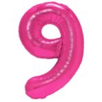 Balon din Folie Metalizata Embo, Figurina Cifra, Tema Aniversare 80 cm, Ambalaj Individual, Pai inclus, Umflare cu Aer sau Heliu, Roz, Cifra 9
