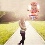 Balon din Folie Metalizata, Embo, Figurina Fetita, Tema Botez, 73x48 cm,  Ambalaj Individual, Pai Inclus, Umflare cu Aer sau Heliu, Roz - imagine 7