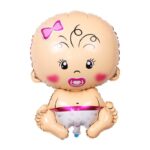 Balon din Folie Metalizata, Embo, Figurina Fetita, Tema Botez, 73x48 cm,  Ambalaj Individual, Pai Inclus, Umflare cu Aer sau Heliu, Roz
