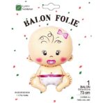 Balon din Folie Metalizata, Embo, Figurina Fetita, Tema Botez, 73x48 cm,  Ambalaj Individual, Pai Inclus, Umflare cu Aer sau Heliu, Roz - imagine 10