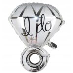Balon din Folie Metalizata, Embo, Figurina Inel de Logodna, Model Diamant, Tema Nunta, 60 cm, Ambalaj Individual, Pai Inclus, Umflare cu Aer sau Heliu, Alb
