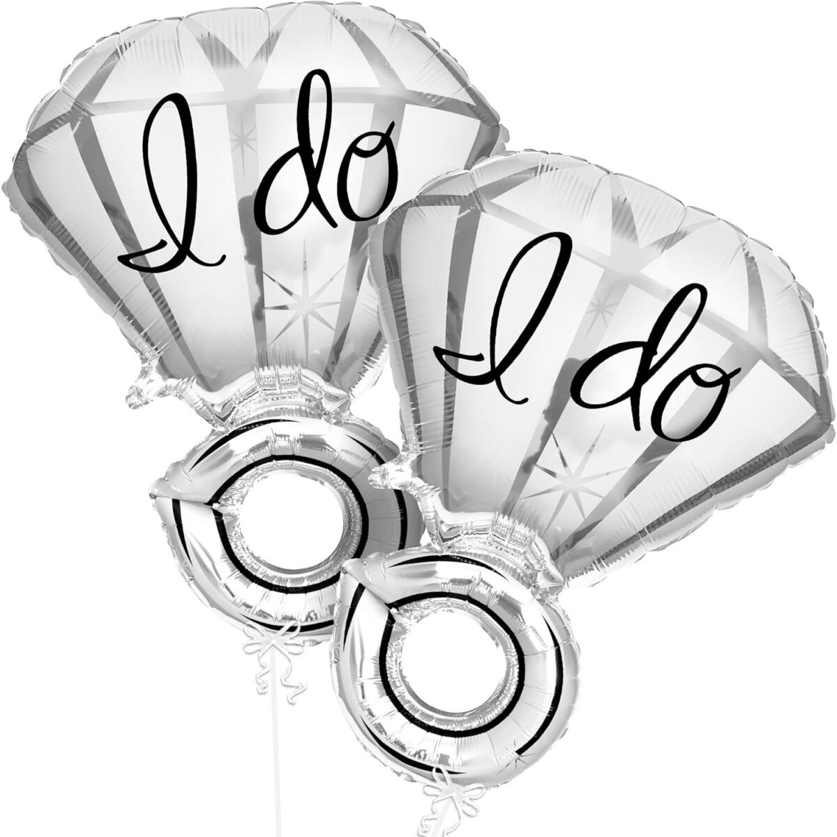 Balon din Folie Metalizata, Embo, Figurina Inel de Logodna, Model Diamant, Tema Nunta, 60 cm, Ambalaj Individual, Pai Inclus, Umflare cu Aer sau Heliu, Alb - imagine 2
