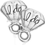 Balon din Folie Metalizata, Embo, Figurina Inel de Logodna, Model Diamant, Tema Nunta, 60 cm, Ambalaj Individual, Pai Inclus, Umflare cu Aer sau Heliu, Alb - imagine 2