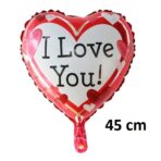 Balon din Folie Metalizata, Embo, Figurina Inima, Model I Love You, Tema Ziua Indragostitilor, 45 cm, Ambalaj Individual, Pai Inclus, Umflare cu Aer sau Heliu, Rosu/Alb - imagine 2