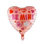 Balon din Folie Metalizata, Embo, Figurina Inimioara, Model BE MINE, Tematica Iubire, 45 cm, Ambalaj Individual, Pai Inclus, Umflare cu Aer sau Heliu, Rosu