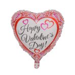 Balon din Folie Metalizata, Embo, Figurina Inimioara, Model Happy Valentine's Day, Tematica Iubire, 45 cm, Ambalaj Individual, Pai Inclus, Umflare cu Aer sau Heliu, Rosu