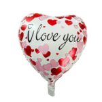 Balon din Folie Metalizata, Embo, Figurina Inimioara, Model I LOVE YOU, Tematica Iubire, 45 cm, Ambalaj Individual, Pai Inclus, Umflare cu Aer sau Heliu, Rosu