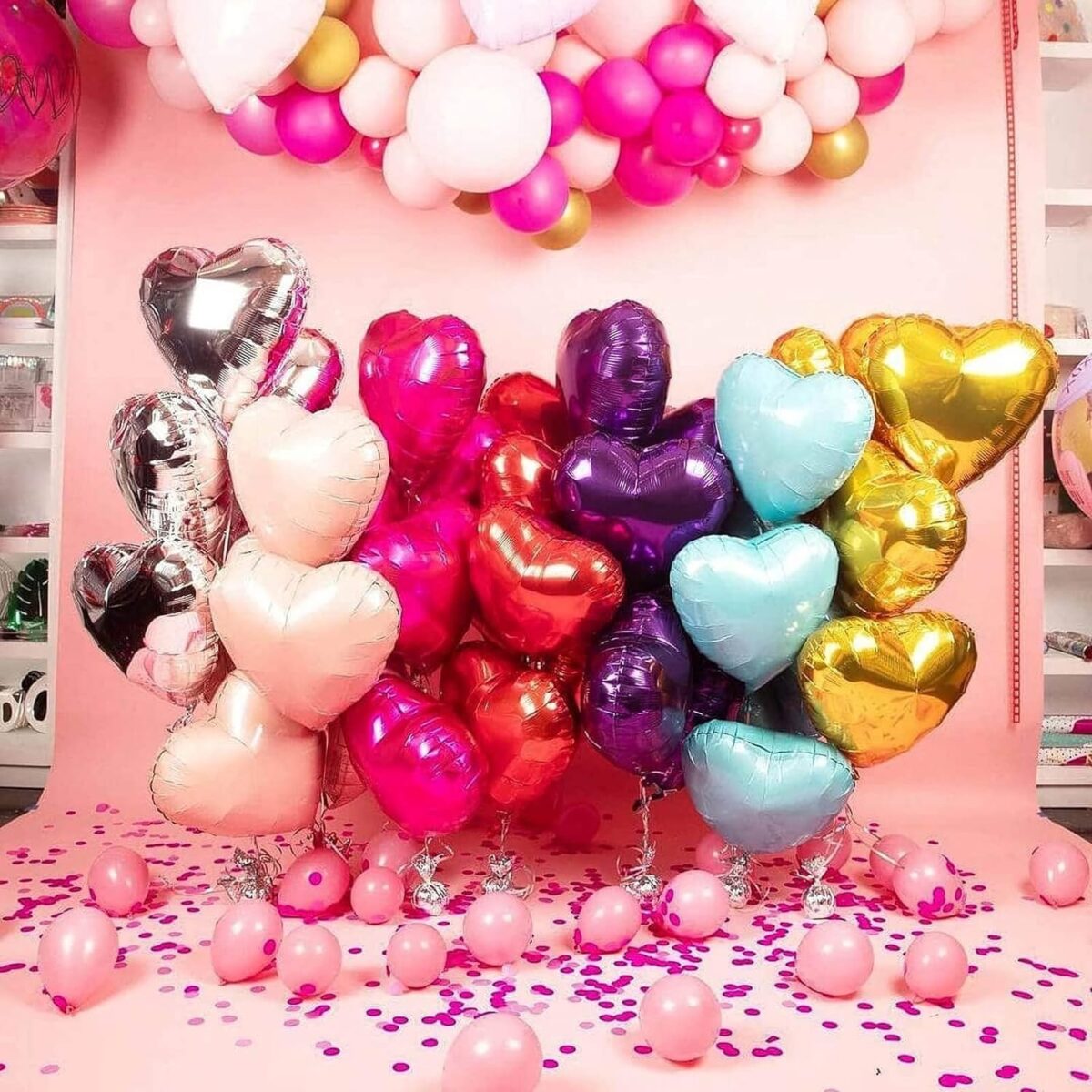 Balon din Folie Metalizata, Embo, Figurina Inimioara, Model Simplu, Tematica Iubire, 40 cm, Ambalaj Individual, Pai Inclus, Umflare cu Aer sau Heliu, Roz - imagine 5