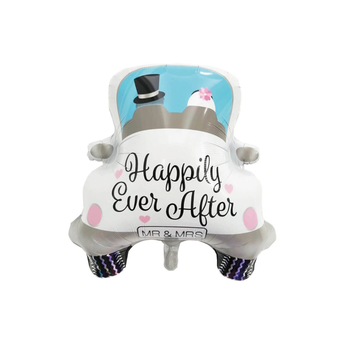 Balon din Folie Metalizata, Embo, Figurina Masina, Model Nunta Happily Ever After, Tema Nunta, 60 x 63 cm, Ambalaj Individual, Pai Inclus, Umflare cu Aer sau Heliu, Alb - imagine 2