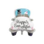 Balon din Folie Metalizata, Embo, Figurina Masina, Model Nunta Happily Ever After, Tema Nunta, 60 x 63 cm, Ambalaj Individual, Pai Inclus, Umflare cu Aer sau Heliu, Alb