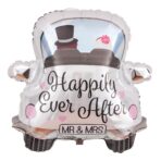 Balon din Folie Metalizata, Embo, Figurina Masina, Model Nunta Happily Ever After, Tema Nunta, 60 x 63 cm, Ambalaj Individual, Pai Inclus, Umflare cu Aer sau Heliu, Alb - imagine 6