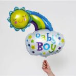 Balon din Folie Metalizata, Embo, Figurina Soare si Nor, Tema Botez, 60x53 cm, Ambalaj Individual, Pai Inclus, Umflare cu Aer sau Heliu, Albastru - imagine 3