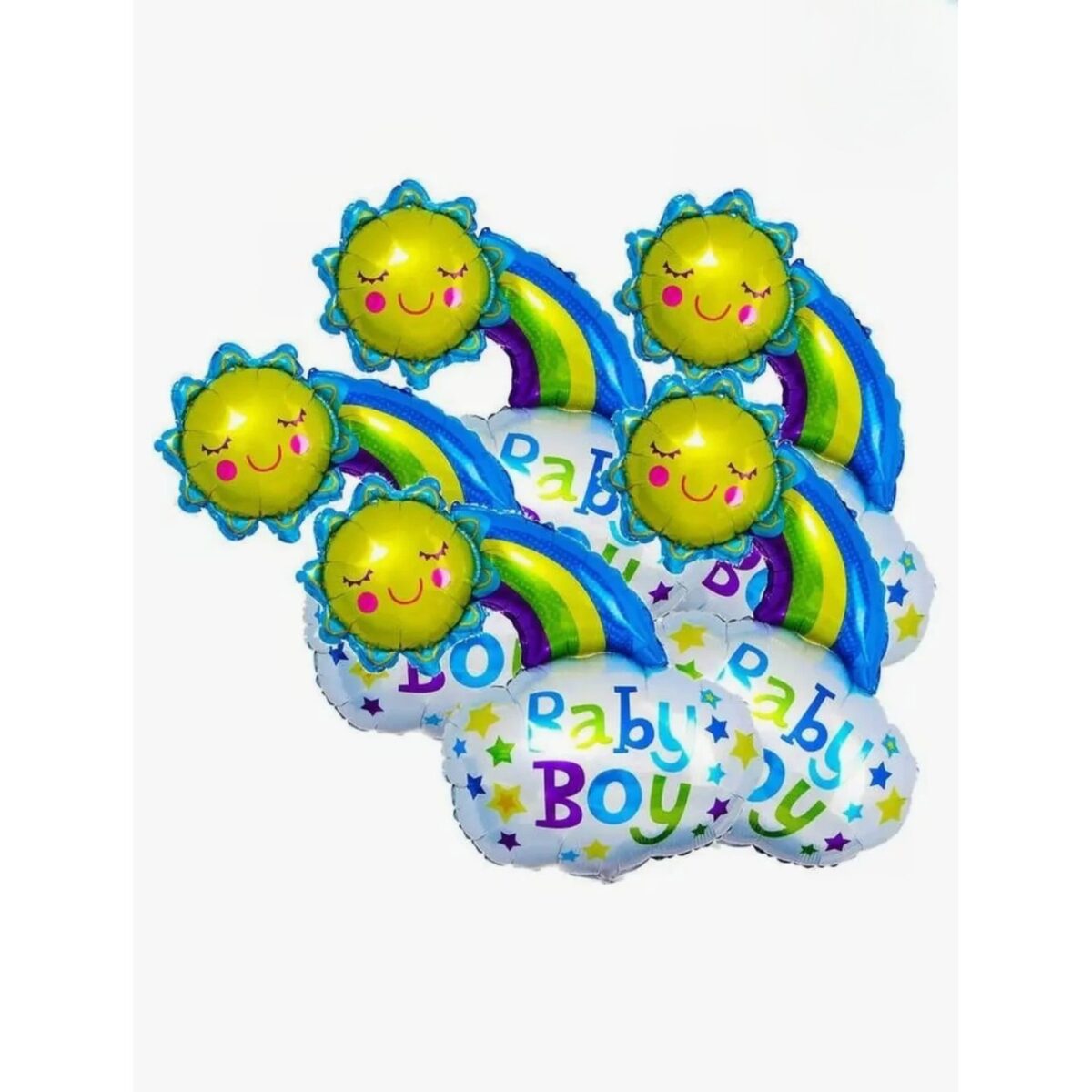 Balon din Folie Metalizata, Embo, Figurina Soare si Nor, Tema Botez, 60x53 cm, Ambalaj Individual, Pai Inclus, Umflare cu Aer sau Heliu, Albastru - imagine 4