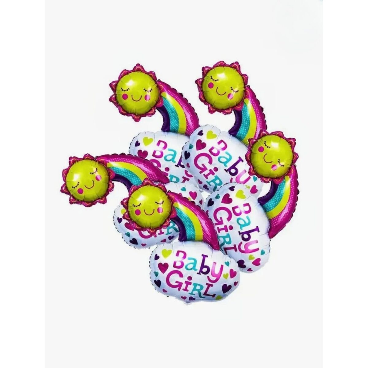 Balon din Folie Metalizata, Embo, Figurina Soare si Nor, Tema Botez, 60x53 cm, Ambalaj Individual, Pai Inclus, Umflare cu Aer sau Heliu, Roz - imagine 3