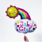 Balon din Folie Metalizata, Embo, Figurina Soare si Nor, Tema Botez, 60x53 cm, Ambalaj Individual, Pai Inclus, Umflare cu Aer sau Heliu, Roz - imagine 4