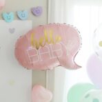 Balon din Folie Metalizata, Embo, Figurina Norisor, Tema Hello Baby , 59x50 cm, Ambalaj Individual, Pai Inclus, Umflare cu Aer sau Heliu, Roz - imagine 3