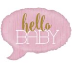Balon din Folie Metalizata, Embo, Figurina Norisor, Tema Hello Baby , 59x50 cm, Ambalaj Individual, Pai Inclus, Umflare cu Aer sau Heliu, Roz - imagine 5