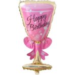 Balon din Folie Metalizata, Embo, Figurina Pahar de Vin, Tema Aniversare, 93x48 cm, Ambalaj Individual, Pai Inclus, Umflare cu Aer sau Heliu, Roz - imagine 2