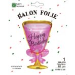 Balon din Folie Metalizata, Embo, Figurina Pahar de Vin, Tema Aniversare, 93x48 cm, Ambalaj Individual, Pai Inclus, Umflare cu Aer sau Heliu, Roz - imagine 4