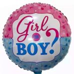 Balon din Folie Metalizata, Embo, Figurina Rotunda, Model Girl or Boy, Tema Gender Reveal, 45 cm, Ambalaj Individual, Pai Inclus, Umflare cu Aer sau Heliu, Albastru/Roz - imagine 3